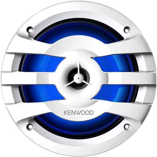Kenwood KFC-1673MRWL 6-1/2" 2-Way Marine Speakers with Grilles (Pair) | Built-in LED Lights (White)