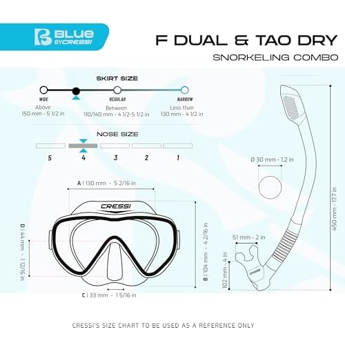 Cressi Single Lens Frameless Scuba Mask & Dry Snorkel for Snorkeling, Scuba Diving, F-Dual & Tao Dry: Designed in Italy