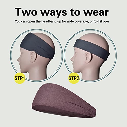 Pilamor Sports Headbands for Men 5 Pack - Sweatbands for Workout Running & Fitness - White, Brown, Dark Gray, Black, Green
