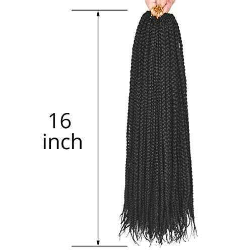 16 Inch Box Braid Crochet Hair,Crochet Box Braids,Crochet Braids Box Braids,Crochet Box Braids Pre Looped,1CM In Diameter 3X 100% Synthetic Hair Extensions(132 Strands,1B#)