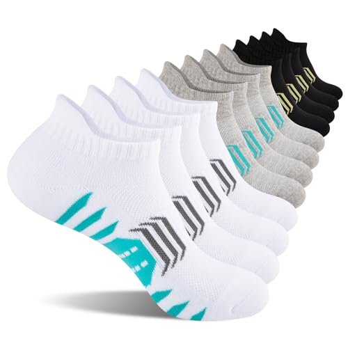 Ankle Socks Womens Athletic Cushioned Anti-Blister Running Cotton 6 Pairs - White Grey Black Variations Included