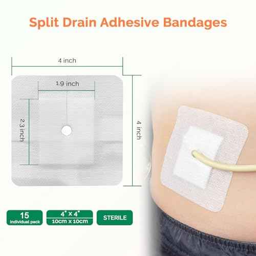 Split Drain Adhesive Bandages - 4" x 4" 15Pcs PD Catheter Feeding Tube Pads - G Tube Covers Foley Tubing Stabilization Device - Peritoneal Dialysis Accessories Catheter Patch Supplies