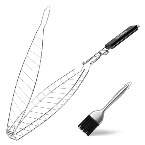 Fish Grill Basket for Whole Fish Seafood Vegetables - Non-Stick Stainless Steel