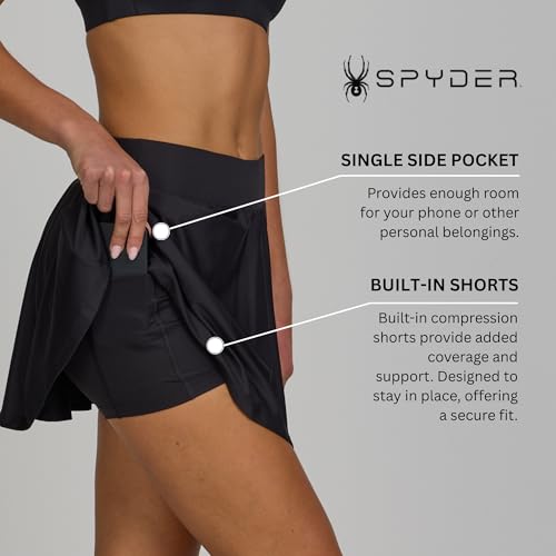 Spyder Women's Pleated High-Waist Tennis Skirt with Built-in Shorts - Medium Black