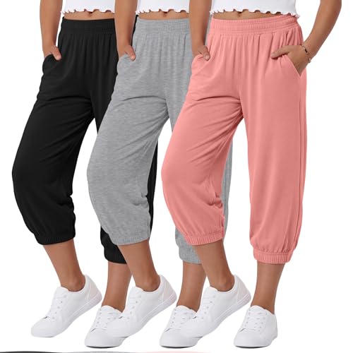 Girls' Capris Sweatpants Set - 3 Pcs Comfortable Casual Bottoms