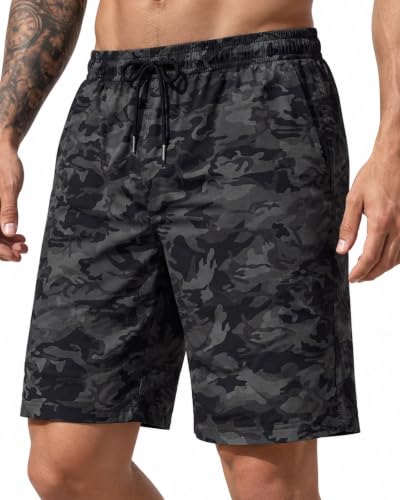 Men's Swim Trunks with Mesh Lining - Quick Dry & Breathable, Black Camo, Large