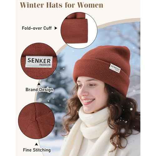 Senker Fashion 3 Pack Satin Lined Beanie Hats for Women Men, Winter Silk Beanies Knit Soft Warm Cuffed Hat Slouchy Caps