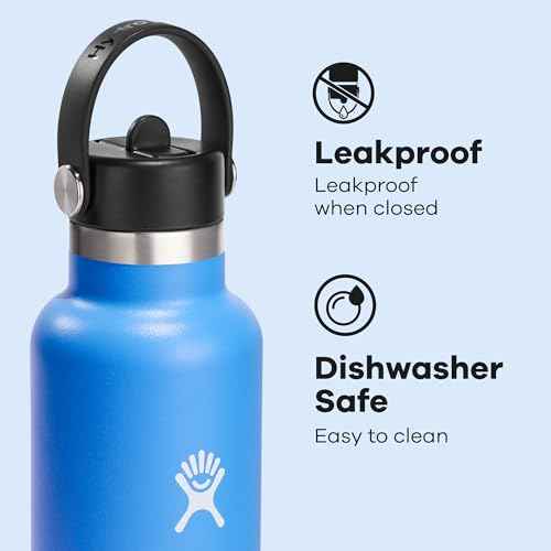 Hydro Flask Water Bottle - Insulated Stainless Steel - Straw Lid, Non Spill, Leakproof 24 Oz Cascade Blue