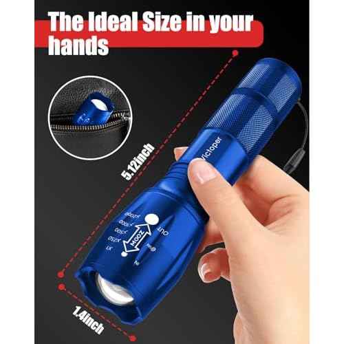 Victoper LED Flashlight 2 Pack Blue, Bright High Lumens Tactical Flashlights High Lumens with 5 Modes, Waterproof Zoomable Flash Light for Outdoor, Gifts for Father's Day Camping Essentials Gear