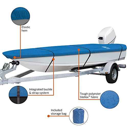 Classic Accessories Stellex All Seasons Boat Cover, Fits Boats 12' - 14' L x 68" W, Trailerable Boat Cover with Polyester Fade-Resistant Fabric, Model AA