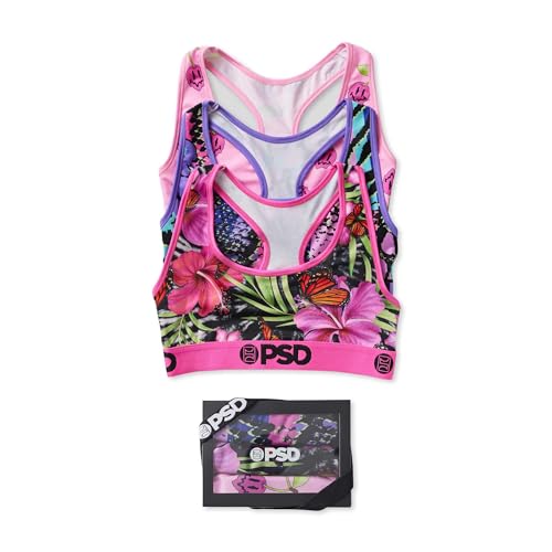PSD Womens Sports Bra ? Wild Trip 3-Pack, Comfortable Medium Support Sports Bras for Women Pack, Womens Racerback Sports Bras Multipack, X-Small