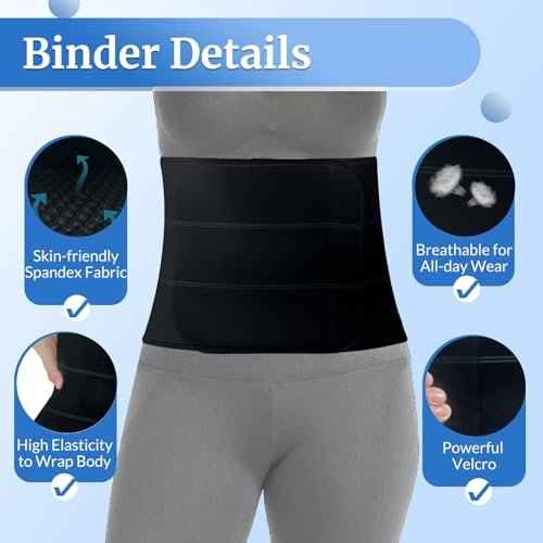 Abdominal Binder Post Surgery - Elastic Belly Band Compression Stomach Wrap Tummy Tuck Belt - Skin Friendly, Breathable, Soft - 3 Panel - Black (Size M)