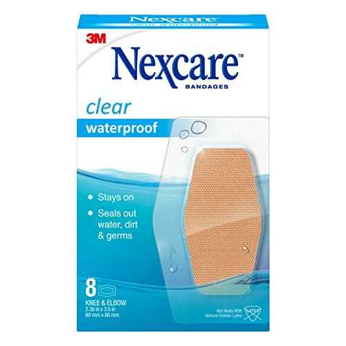 Nexcare Bulk Waterproof Clear Bandages for Knee and Elbow, Stays On in Water, Covers and Protects, 8-Count Packages (Pack of 24)