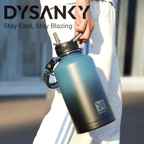 Insulated Water Bottle 64oz with Straw Lid & Carrying Bag - Leakproof Travel Thermos