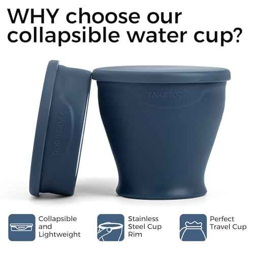 TakeToday 2PCS Collapsible Travel Cup - Silicone Foldable Water Cup, BPA-Free with Lid & Waterproof Bag - Drinking Cup Set for Camping, Outdoors & International Travel£¨8 Oz, Navy & Lowcountry Peach£©