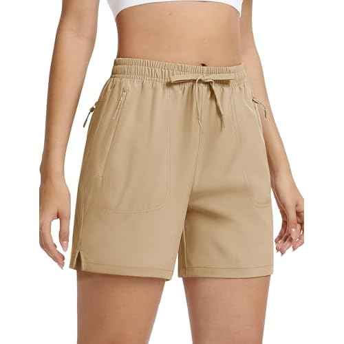 TACVASEN Women's 5'' Hiking Shorts Quick Dry Golf Lightweight UPF50+ Athletic Shorts Summer Water Resistant Zipper Pockets