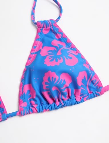 Women's Floral Bikini Swimsuit with Halter & Dual Straps - Purple, Medium