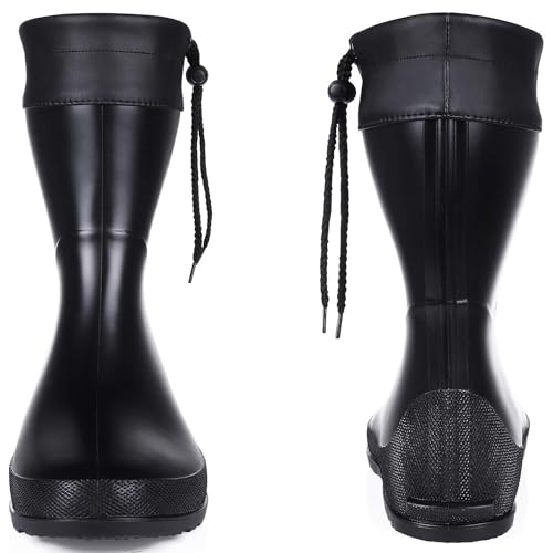 Asgard Women's Mid Calf Rain Boots - Lightweight Gardening Shoes, Black, 8-8.5 / 9.8" Shaft