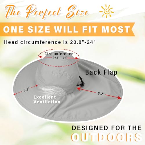 Wide Brim Sun Hat with Neck Flap for Men & Women - One Size Gray