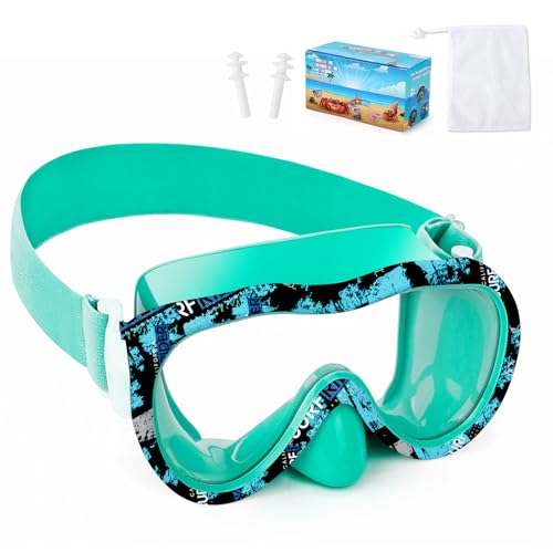 Kids Swim Goggles with Nose Cover - Green Rider, 180° Panoramic, Anti-Fog & Leak-Resistant, UV Protection, Comfort Strap for Boys & Girls 3-15