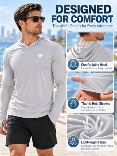 Men's UPF 50+ Sun Protection Shirts Hoodie Long Sleeve 3 Pack - Light Gray Blue Gray XXL