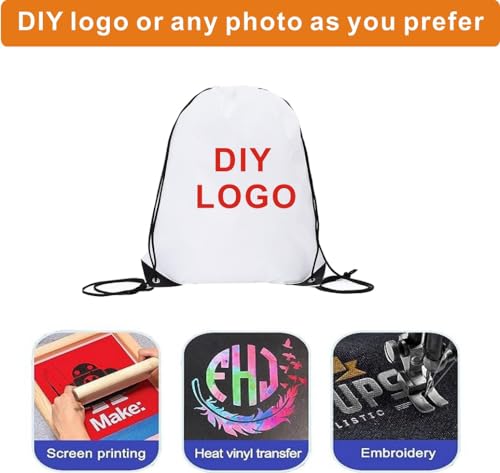 White Drawstring Backpack Bulk 20 Packs - DIY Gym Sports Travel Cinch Bag