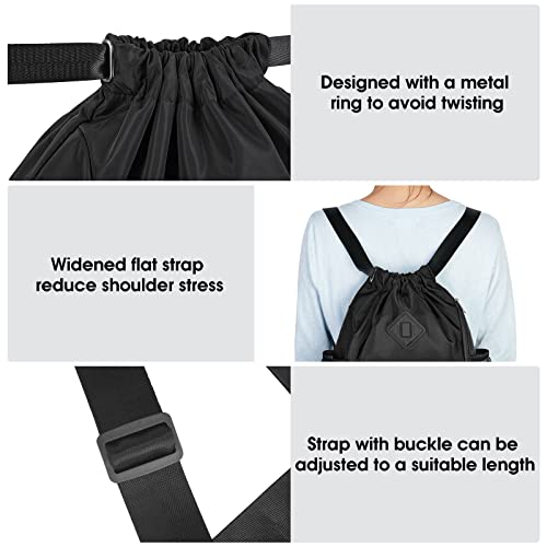 WANDF Small Black Drawstring Gym Backpack with Shoe Compartment
