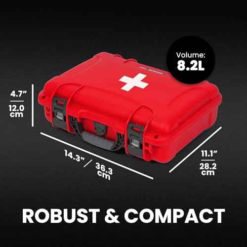 NANUK 910 Waterproof First Aid Box Empty ? Durable, Medical First Aid Organizer Case, IP67-Rated, Dustproof, Impact-Resistant, and Floats (7.4" x 4.9" x 3.1") ? Red