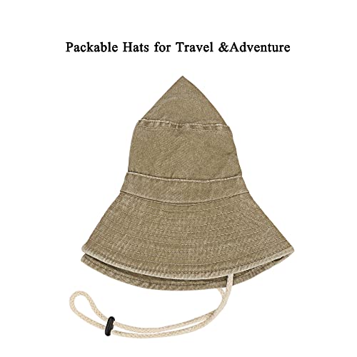 Unisex Cotton Boonie Hat Summer Fishing Bucket Sun Hat with String - One Size, Retro Khaki