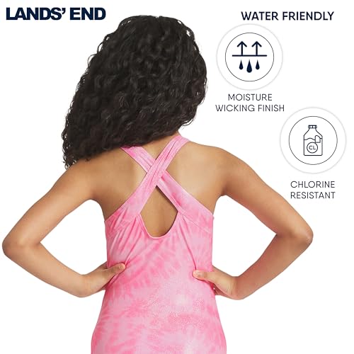 Girls' UPF 50+ Stretch Crisscross Back One-Piece Swimsuit - Cotton Candy, Small
