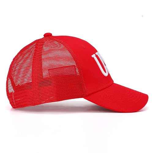 USA Trucker Hat for Men & Women American Flag Cap Adjustable Baseball Cap Mesh Snap Patriotic 3D Embroidered Cap