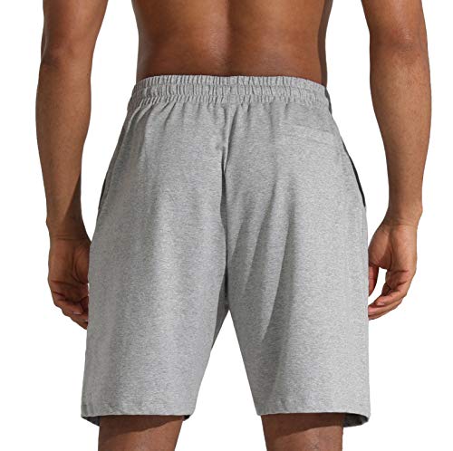 Men's Sweat Shorts with Pockets - Gym & Lounge Athletic Bottoms, Grey Large