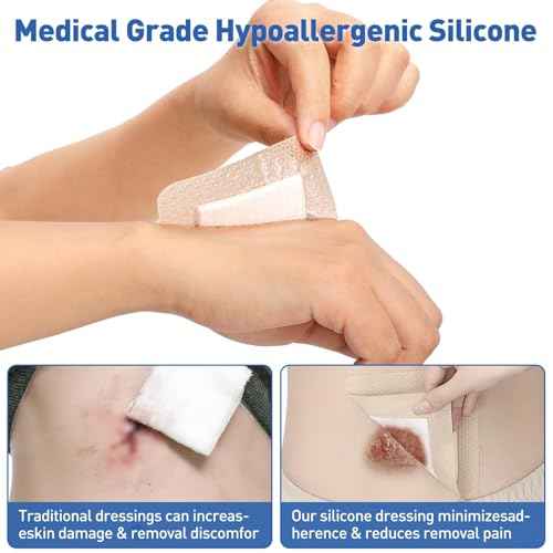 AZEN 12 Pack Silicone Foam Dressing, 3.2" X 4" Waterproof Silicone Bandages with Border Adhesive, Large Bandages for Wounds, Self Adhesive Wound Care and Dressings