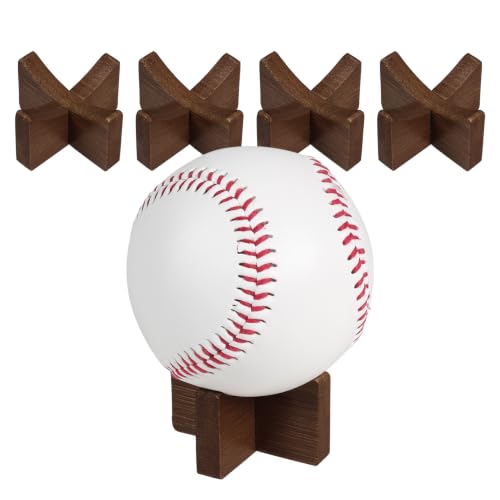 Walnut Wooden Ball Storage Stand Holder for Softball & Baseball - 4 Pack