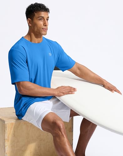 Men's Sun Protection Swim Shirt UPF 50+ Rash Guard Short Sleeve Water Sports XL Blue