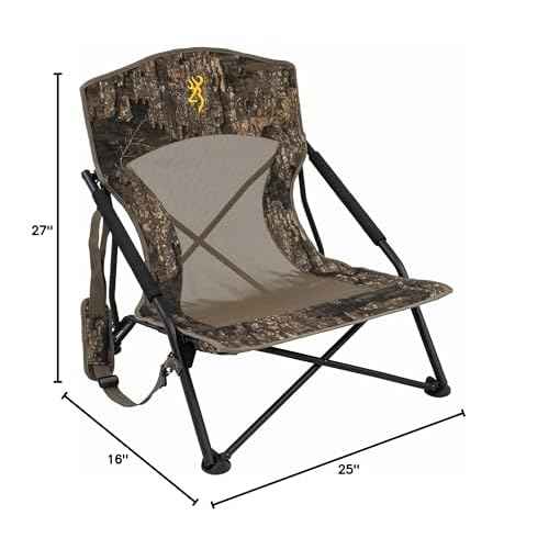 Browning Strutter Camo Turkey Hunting Chair with Foldable Low Profile Compact Design, Durable Steel Frame, and Padded Shoulder Carry Strap and Carry Bag