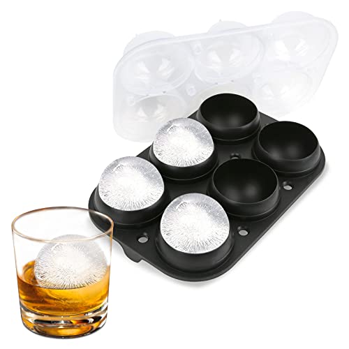 Large Ice Sphere Maker with Lid - 6 x 2.5 Inch BPA-Free Silicone Ice Trays Black