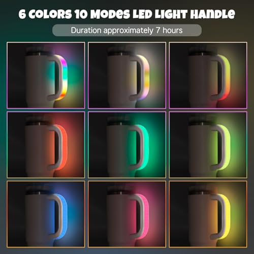 LED Light-up Tumbler Handle with Stanley 40oz/30oz, 6 Colors 10 Modes Stanley Cup Handle Accessories,USB Rechargeable Cup Handle with Comfortable Grip, Party Gym Camping Rose Quartz