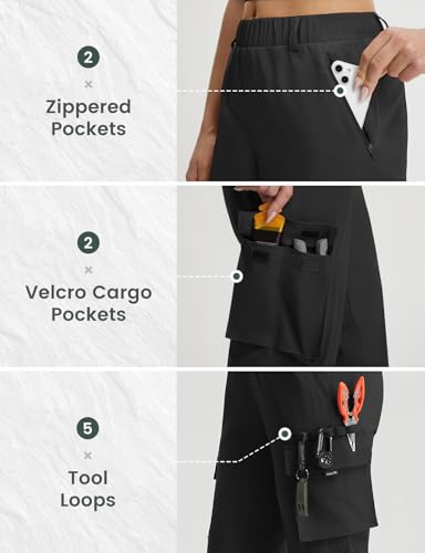 Women's Lightweight Water-Resistant Hiking Pants with Zippered Pockets - Quick Dry Cargo Trail Pants for Summer SPF