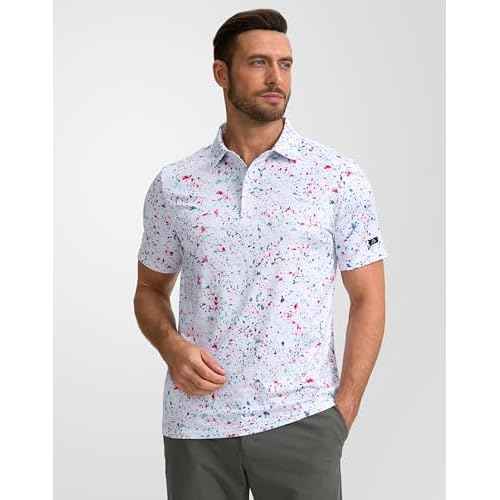 Obla Mens Golf Polo Shirts Short Sleeve Dry Fit Performance Moisture Wicking Casual Print Collared Golf Shirts for Men