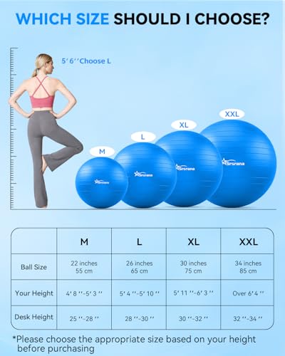 Blue Exercise Ball 23-26in Anti-Burst Yoga & Pilates Stability Ball for Core & Pregnancy