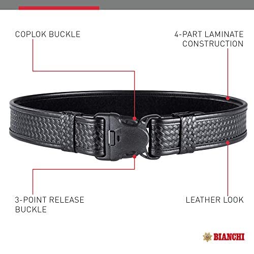 Bianchi 7980 Duty Belt with Tri-Release Buckle, Fits 2 inch Belt Loop, Basket Weave or Plain Black, 34-40