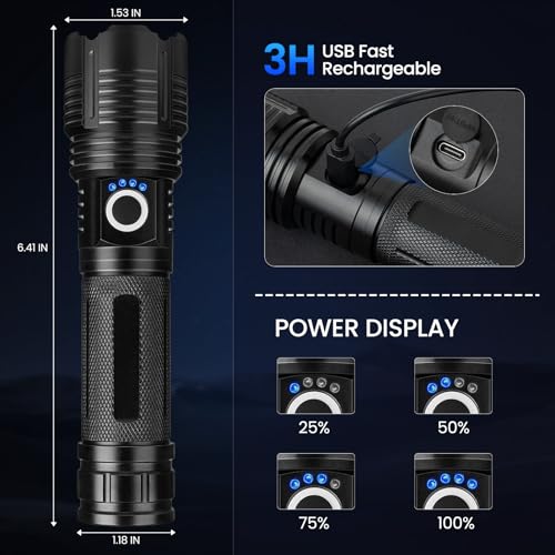 Rechargeable LED Flashlight 99,000 Lumens Waterproof Camping Light with 5 Modes