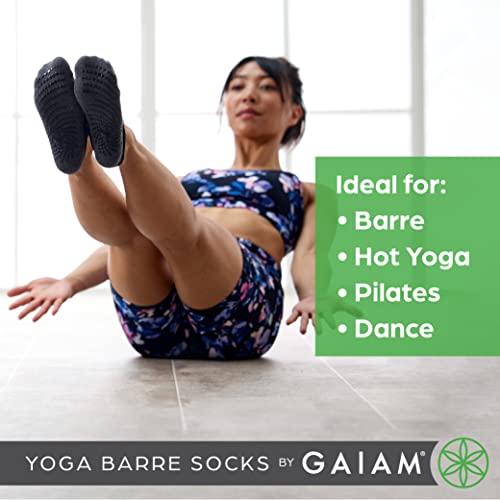 Gaiam Grippy Yoga Socks - Classic Black & Grey 2-Pack for Studio Practice