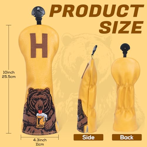 Golf Club Head Cover for Hybrid Clubs - Beer Bear Embroidery, Durable Fit