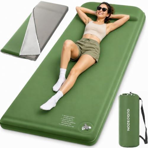 Army Green Self-Inflating Memory Foam Sleeping Pad with Removable Cover