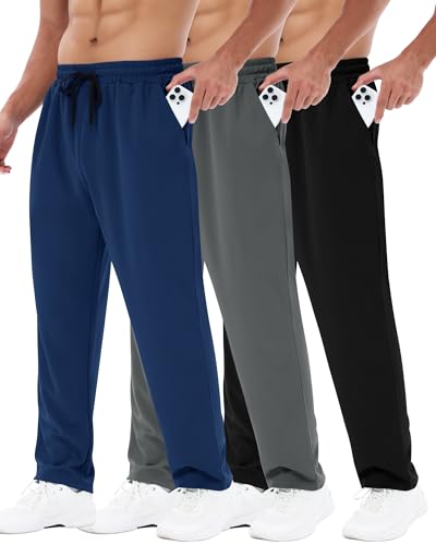 Men's Mesh Open Bottom Athletic Joggers with Pockets - 3 Pack