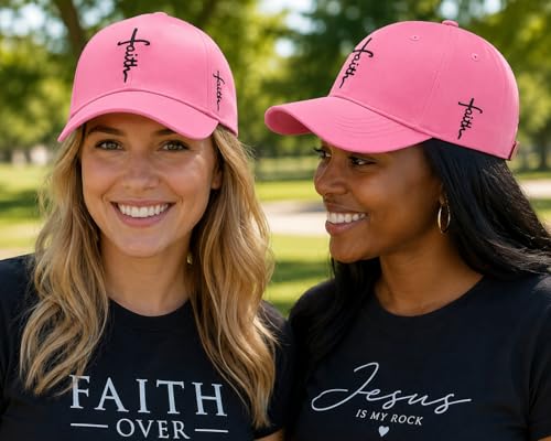 Christian Faith Cross Hats for Men & Women - Embroidered Baseball Cap Pink & Black