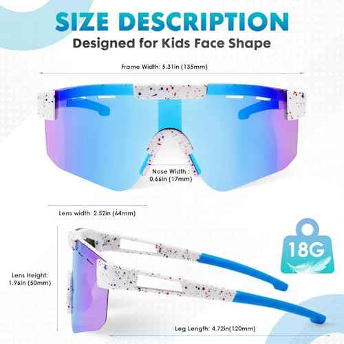 Kids Polarized Sports Sunglasses, Youth Baseball Sunglasses for Boys Girls Age 6-12 UV400 Protection Glasses