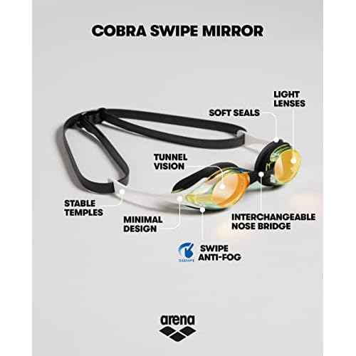 ARENA Unisex Adult Cobra Swipe Anti-Fog Racing Swim Goggles Polycarbonate Mirror/Non-Mirror Lens Hydrodynamic Design